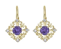 10K Yellow Gold 0.50cttw Amethyst and 0.10cttw Diamond Dangle Earrings