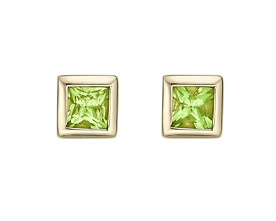 10K Yellow Gold 3mm Princess Cut Bezel Set Peridot Earrings