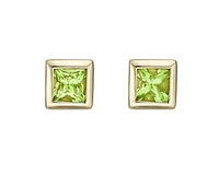 10K Yellow Gold 3mm Princess Cut Bezel Set Peridot Earrings