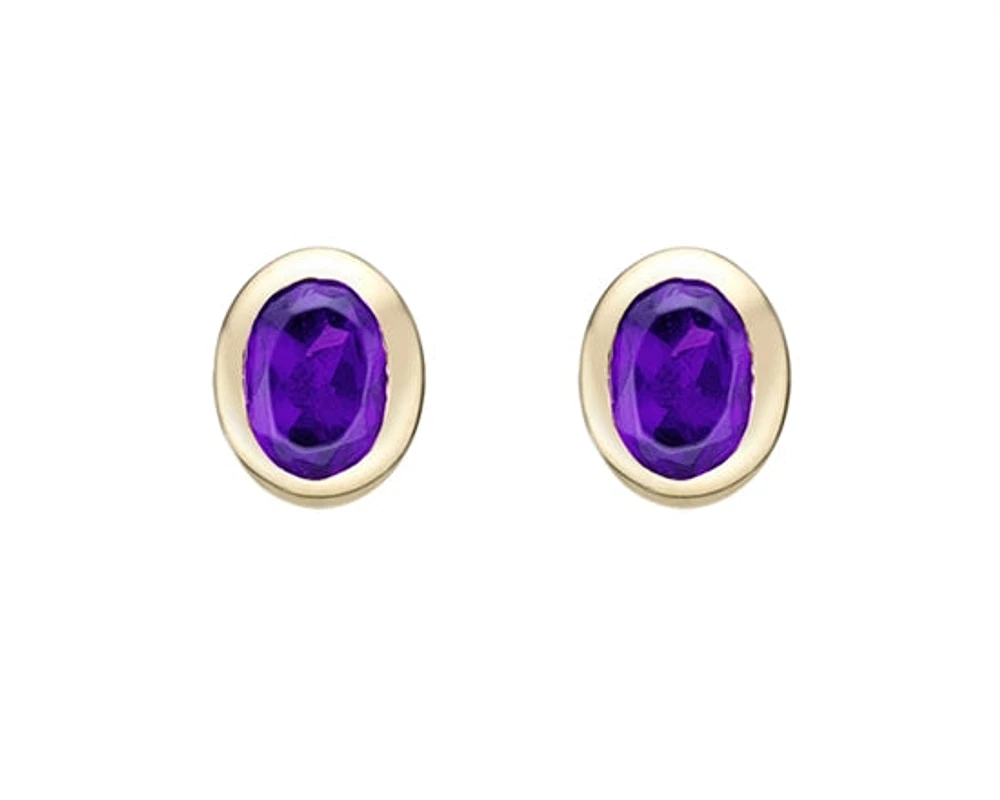 10K Yellow Gold 0.25cttw Oval Cut Amethyst Bezel Set Stud Earrings