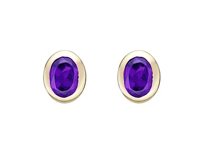 10K Yellow Gold 0.25cttw Oval Cut Amethyst Bezel Set Stud Earrings