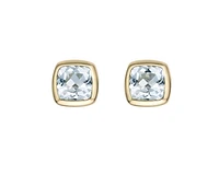 10K Yellow Gold 4.0mm Cushion Cut Aquamarine Bezel Set Stud Earrings