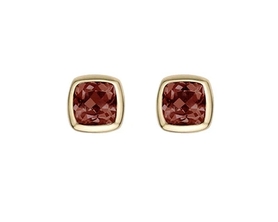 10K Yellow Gold 4mm Cushion Cut Garnet Stud Earrings with Butterfly Backings