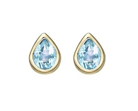 10K Yellow Gold 4x3mm Blue Topaz Pear Cut Bezel Set Earrings