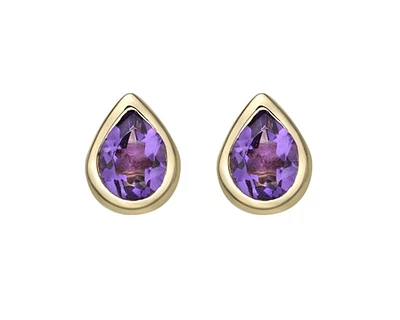 10K Yellow Gold 0.35cttw Pear Cut Amethyst Bezel Set Stud Earrings
