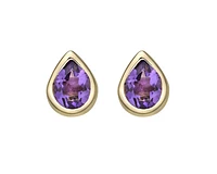 10K Yellow Gold 0.35cttw Pear Cut Amethyst Bezel Set Stud Earrings