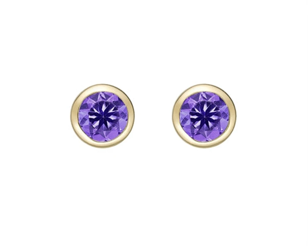10K Yellow Gold 0.50cttw Round Brilliant Cut Amethyst Bezel Set Stud Earrings