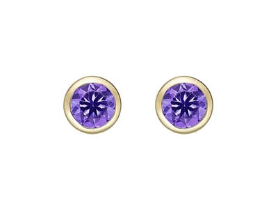 10K Yellow Gold 0.50cttw Round Brilliant Cut Amethyst Bezel Set Stud Earrings