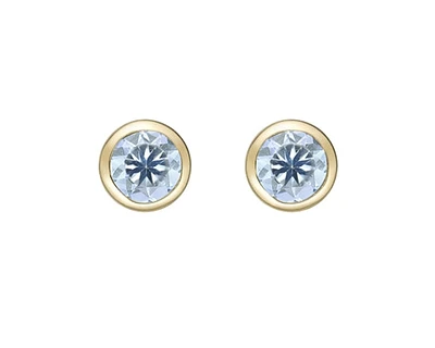 10K Yellow Gold 4.0mm Round Cut Aquamarine Bezel Set Stud Earrings