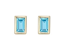 10K Yellow Gold 4x2mm Baguette Cut Swiss Blue Topaz Bezel Set Earrings