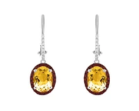 10K White Gold Oval Cut Citrine and 0.06cttw Diamond Dangle Earrings