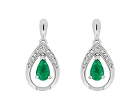 10K White Gold 5x3mm Pear Cut Emerald and 0.01cttw Diamond Dangle Earrings with Butterfly Backings