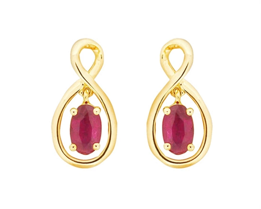 10K Yellow Gold 5x3mm Oval Cut Ruby Dangle Earrings with Butterfly Backings