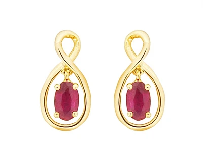 10K Yellow Gold 5x3mm Oval Cut Ruby Dangle Earrings with Butterfly Backings