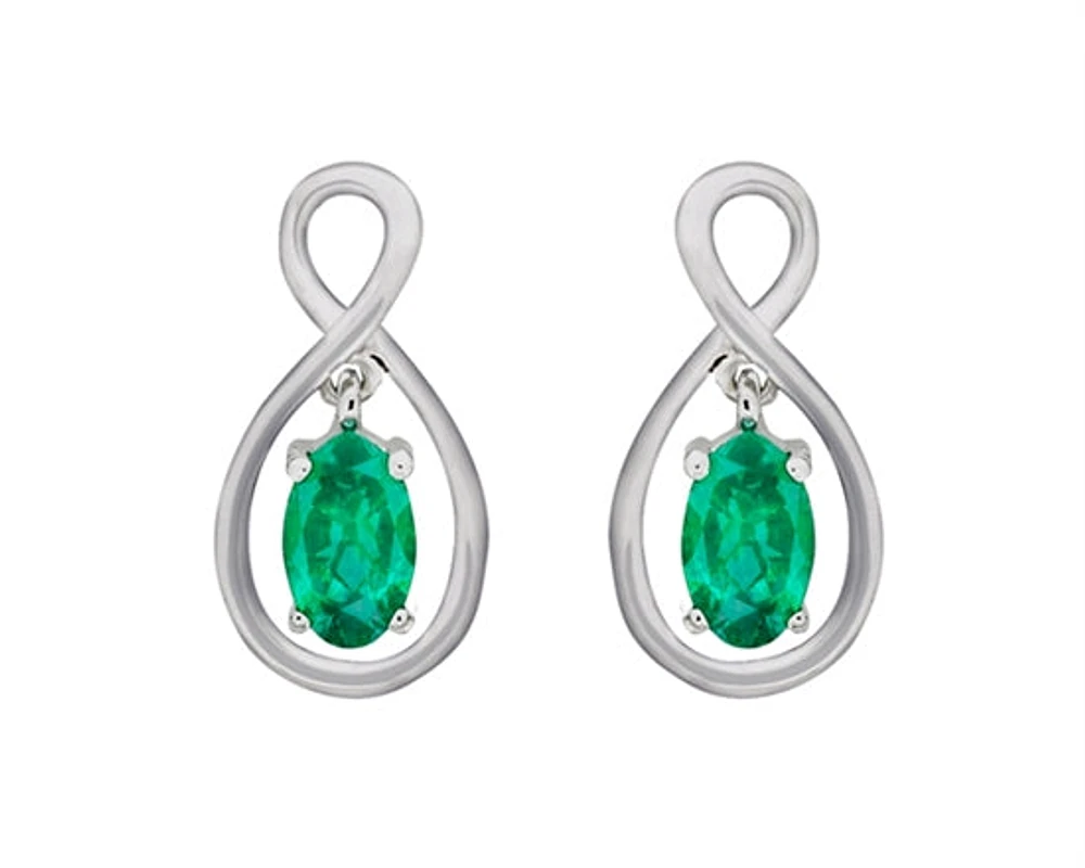 10K White Gold 0.40cttw Oval Cut Emerald Earrings