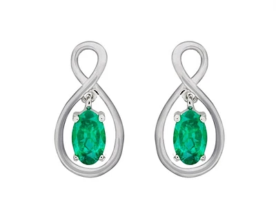 10K White Gold 0.40cttw Oval Cut Emerald Earrings