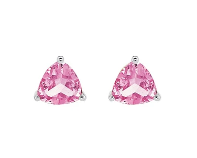 10K White Gold 4mm Trillion Cut Created Pink Sapphire Gemstone Birthstone Stud Earrings with Butterfly Backings