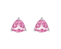 10K White Gold 4mm Trillion Cut Created Pink Sapphire Gemstone Birthstone Stud Earrings with Butterfly Backings