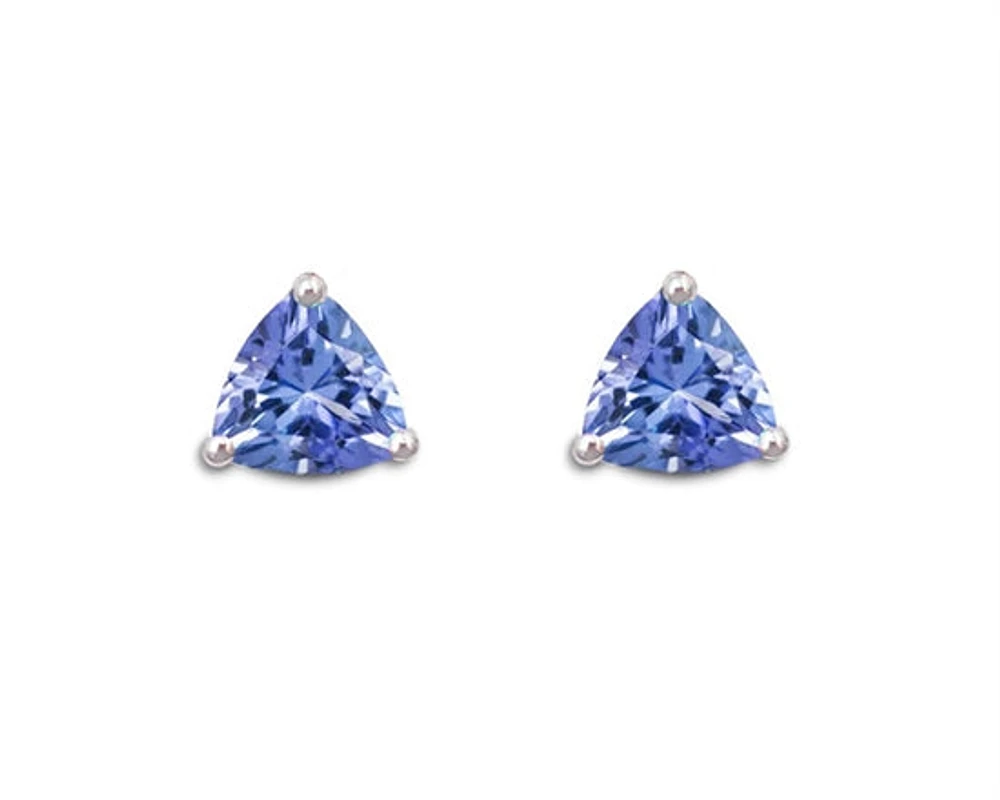 10K White Gold 4mm Trillion Cut Sapphire Stud Birthstone Earrings with Butterfly Backings