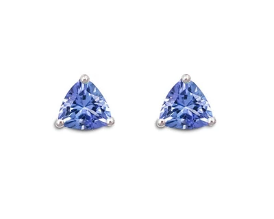 10K White Gold 4mm Trillion Cut Sapphire Stud Birthstone Earrings with Butterfly Backings