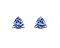 10K White Gold 4mm Trillion Cut Sapphire Stud Birthstone Earrings with Butterfly Backings