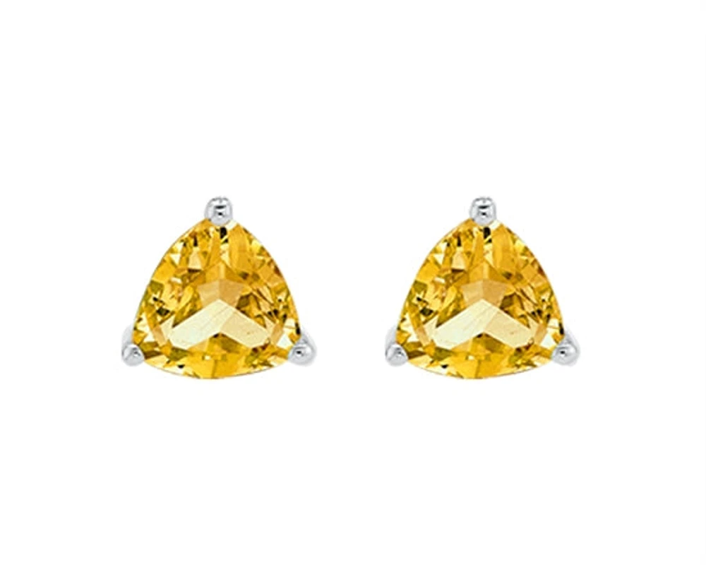 10K White Gold 4mm Trillion Cut Citrine Stud Birthstone Earrings with Butterfly Backings