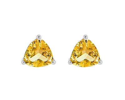10K White Gold 4mm Trillion Cut Citrine Stud Birthstone Earrings with Butterfly Backings