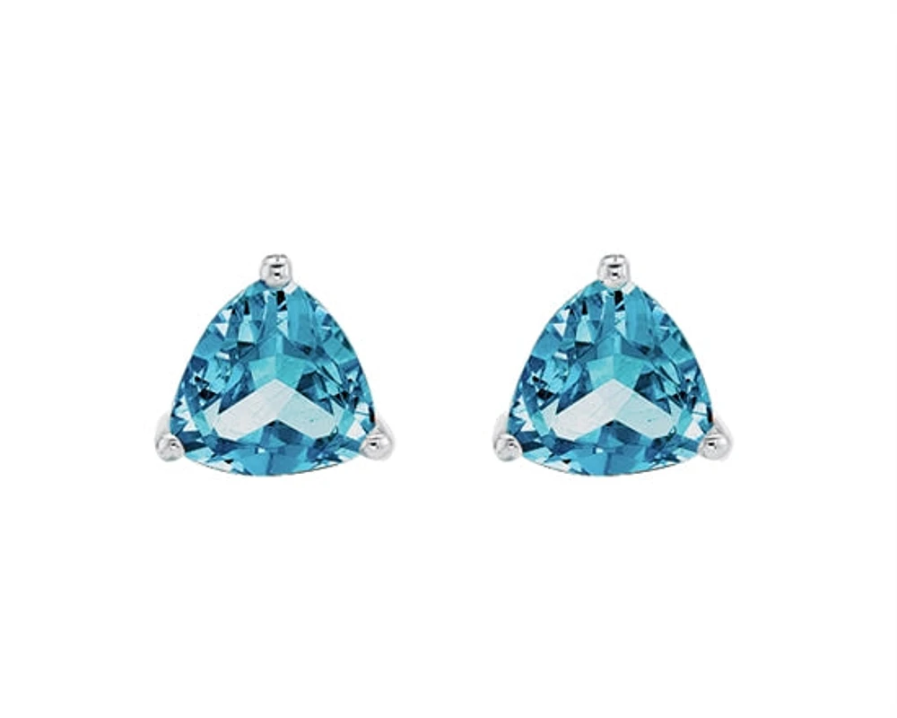 10K White Gold 4mm Trillion Cut Swiss Blue Topaz Stud Birthstone Earrings