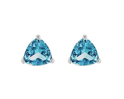 10K White Gold 4mm Trillion Cut Swiss Blue Topaz Stud Birthstone Earrings