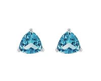10K White Gold 4mm Trillion Cut Swiss Blue Topaz Stud Birthstone Earrings