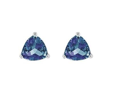 10K White Gold 4mm Trillion Cut Created Alexandrite Stud Earrings with Butterfly Backings