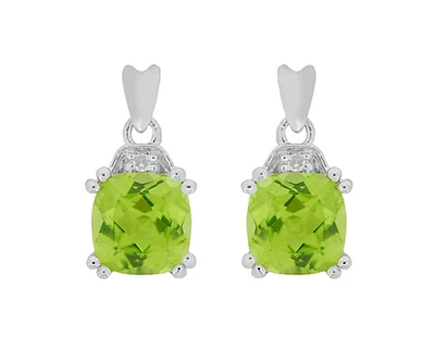 10K White Gold Cushion Cut Peridot and 0.01cttw Diamond Dangle Earrings with Butterfly Backings