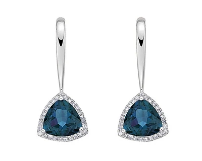 10K White Gold 6mm Trillion Cut London Blue Topaz and Diamond Halo Earrings