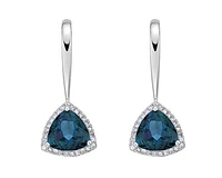 10K White Gold 6mm Trillion Cut London Blue Topaz and Diamond Halo Earrings