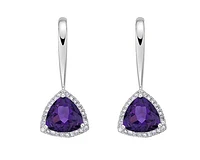 10K White Gold 6.0mm Amethyst and Diamond Dangle Earrings