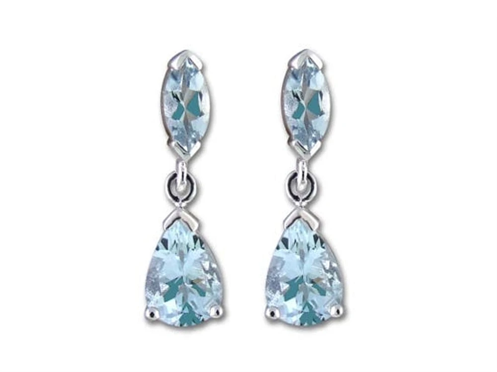 10K White Gold 1.70cttw Aquamarine Dangle Earrings