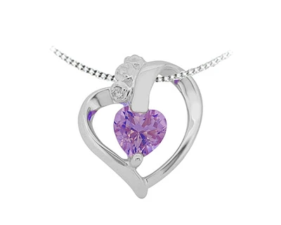 10K Gold Amethyst and Diamond Heart Pendant
