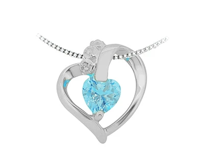 10K White Gold Blue Topaz and 0.005cttw Diamond Heart Necklace - 18 Inches