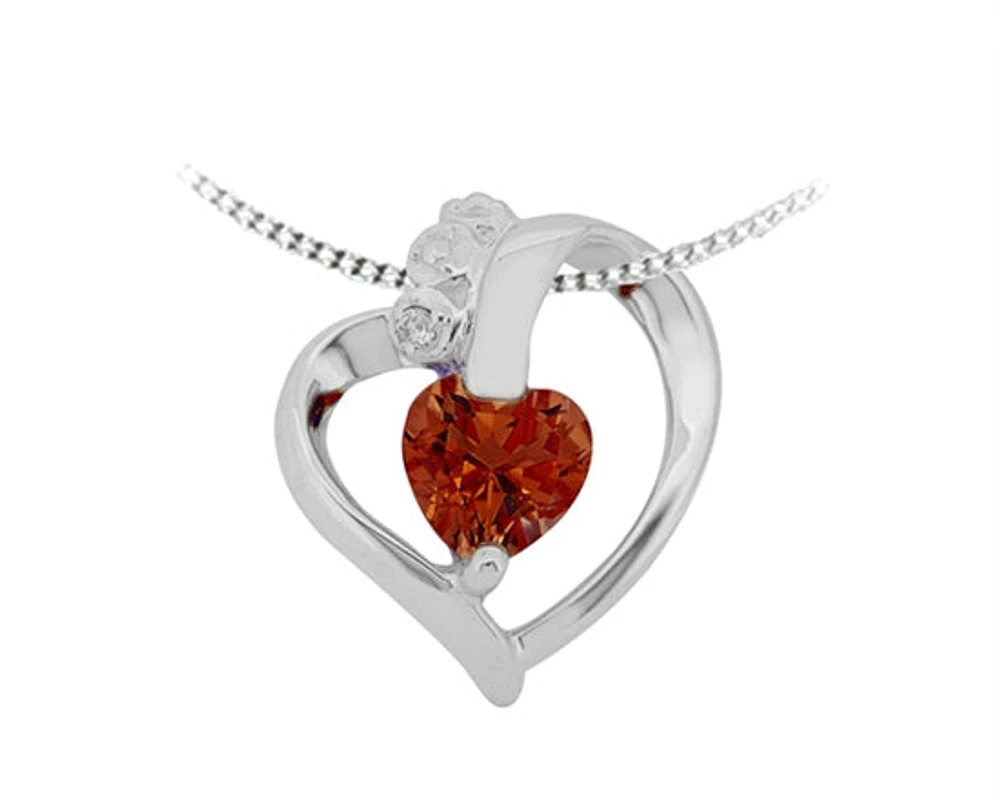 10K White Gold Garnet and 0.005cttw Diamond Heart Pendant - 18 Inches