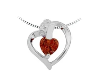 10K White Gold Garnet and 0.005cttw Diamond Heart Pendant - 18 Inches