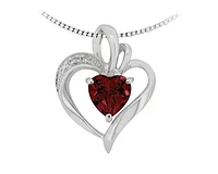 10K White Gold Garnet and 0.01cttw Diamond Heart Pendant - 18 inches