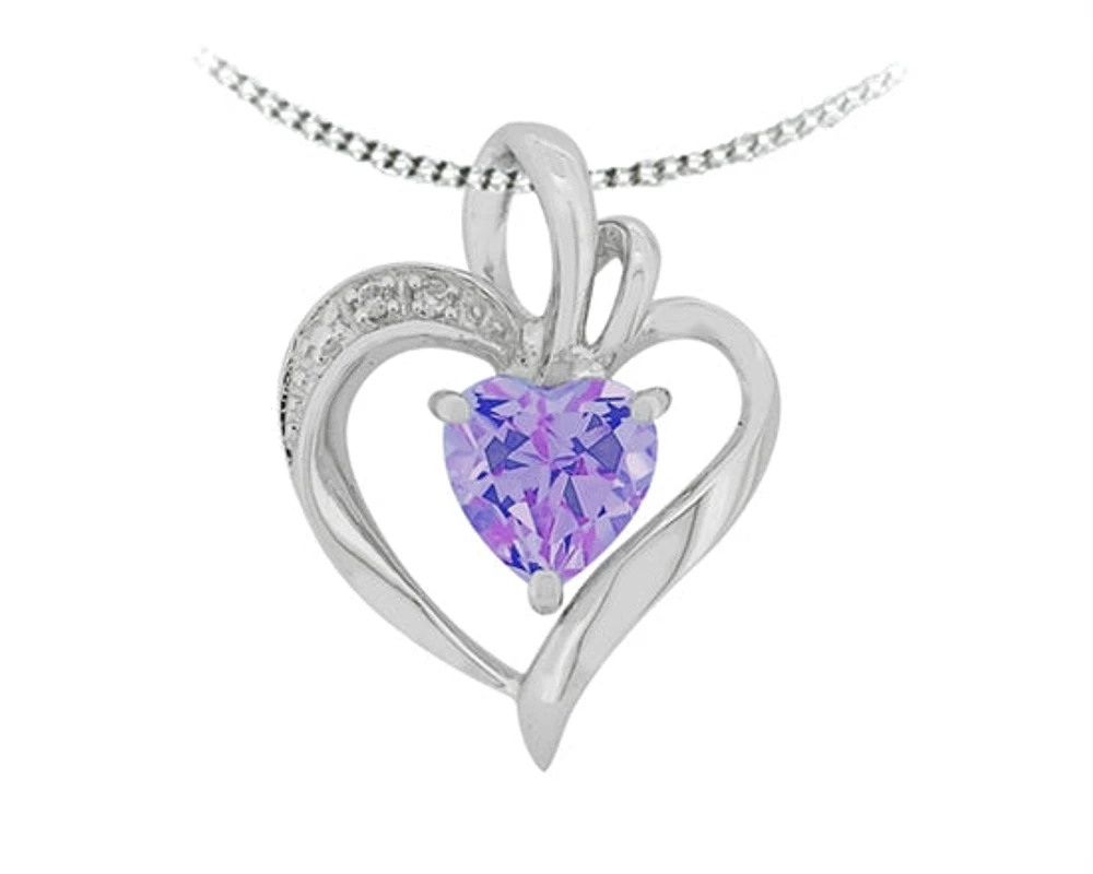 10K White Gold Amethyst & Diamond Heart Pendant, 18"