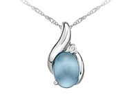 10K White Gold Oval Cabochon Cut Swiss Blue Topaz and 0.01dtw Diamond Necklace - 18 Inches