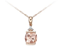 10K Rose Gold 6mm Cushion Cut Morganite and 0.01cttw Diamond Pendant, 18"