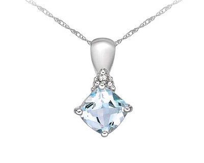 10K Gold 6.0mm Cushion Cut Aquamarine & 0.008cttw Diamond Pendant
