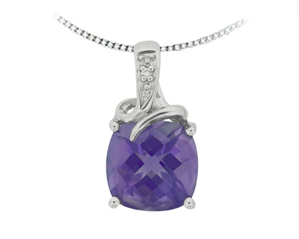 10K White Gold Amethyst & Diamond Pendant, 18"