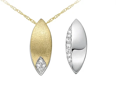 10K Two-Tone Reversible 0.06cttw Diamond Pendant, 18"