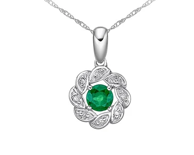 10K White Gold 3.80mm Round Cut Emerald and 0.035cttw Diamond Halo Pendant - 18 inches