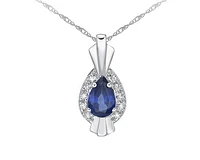 10K White Gold 6x4mm Pear Cut Sapphire and 0.04cttw Diamond Pendant - 18 inches