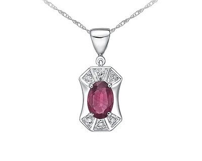 10K White Gold 6x4mm Oval Cut Ruby and 0.03cttw Diamond Pendant  - 18 Inches